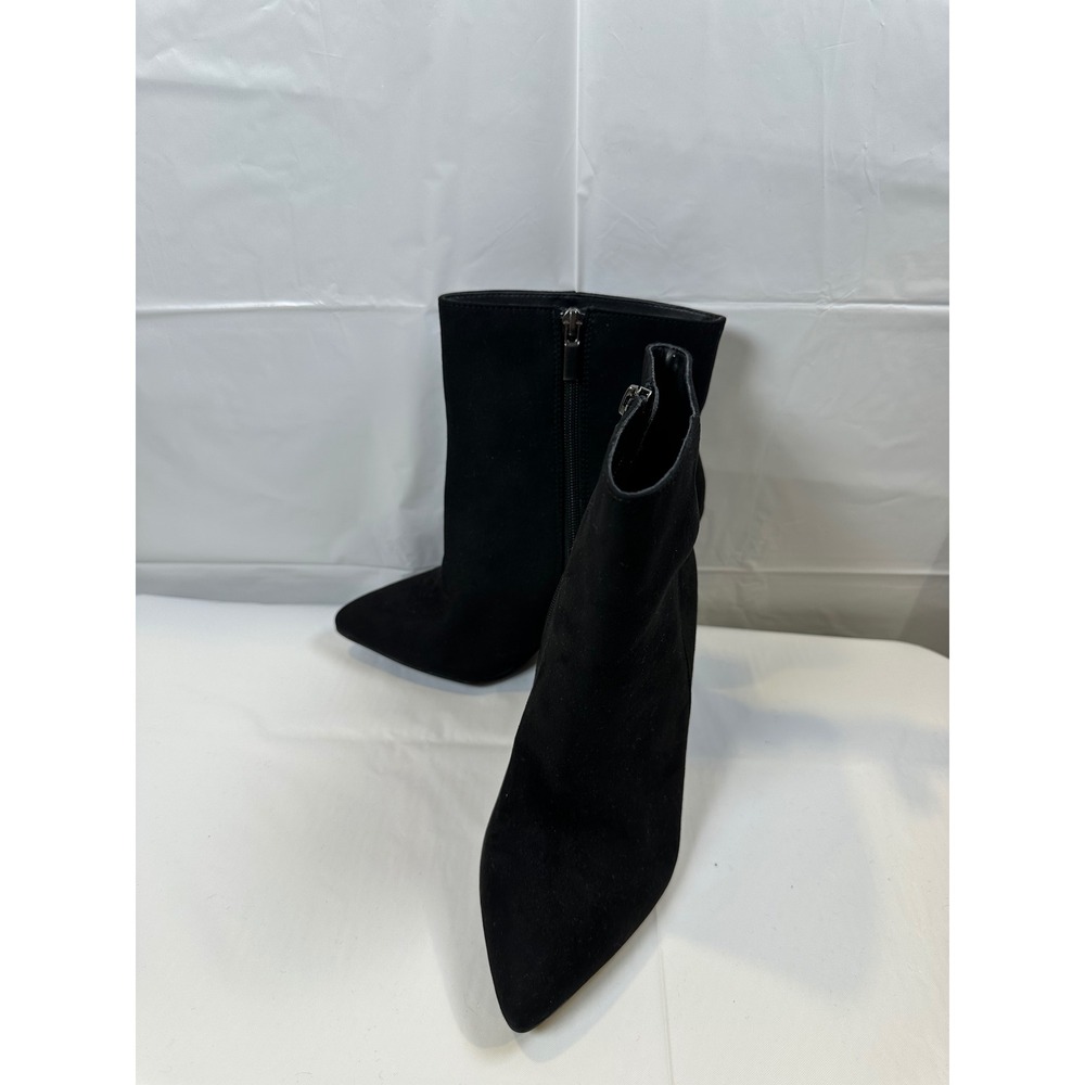Black Faux‎ Suede Pointed Toe Block Heel Ankle Booties Side Zip Boots